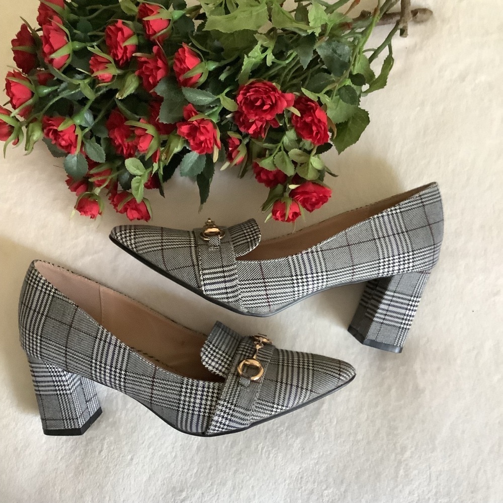 Womens Block Plaid Heels